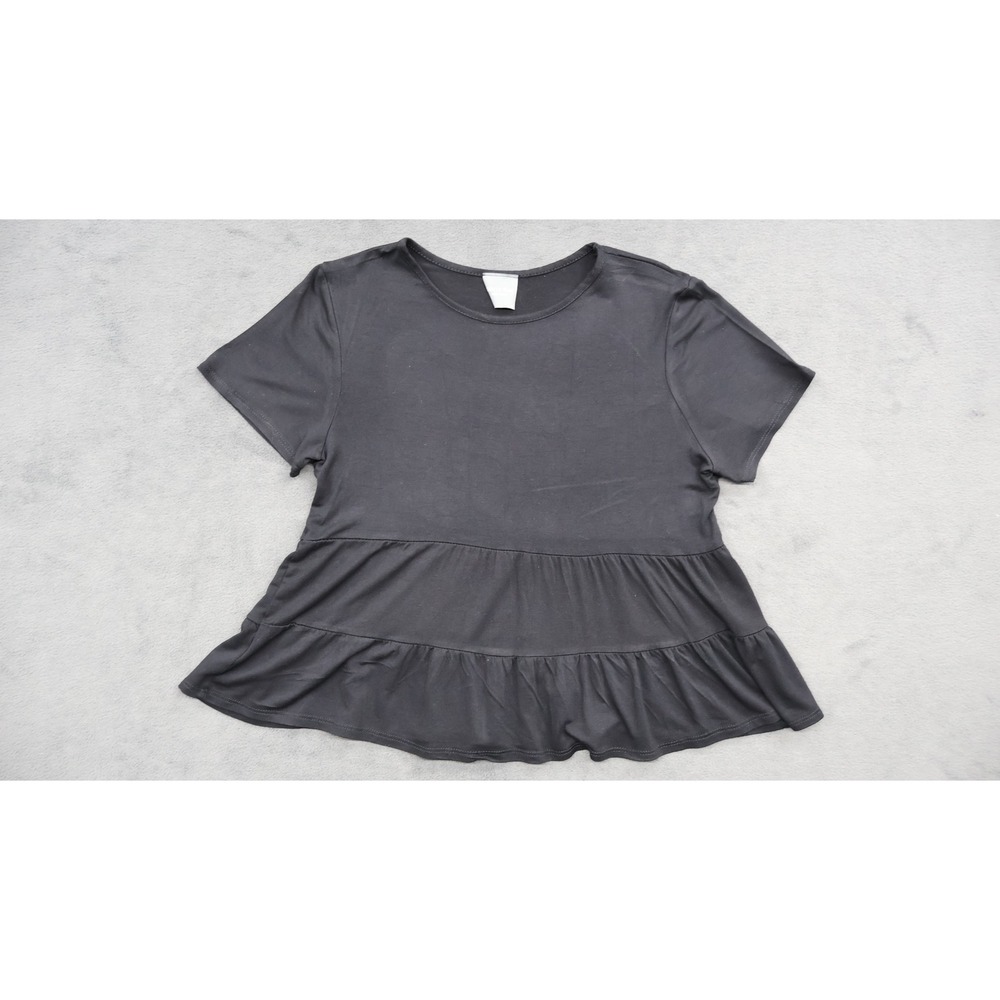 Olivia‎ Rae New York Black Peplum Top Ruffle Hem Short Sleeve Womens XL